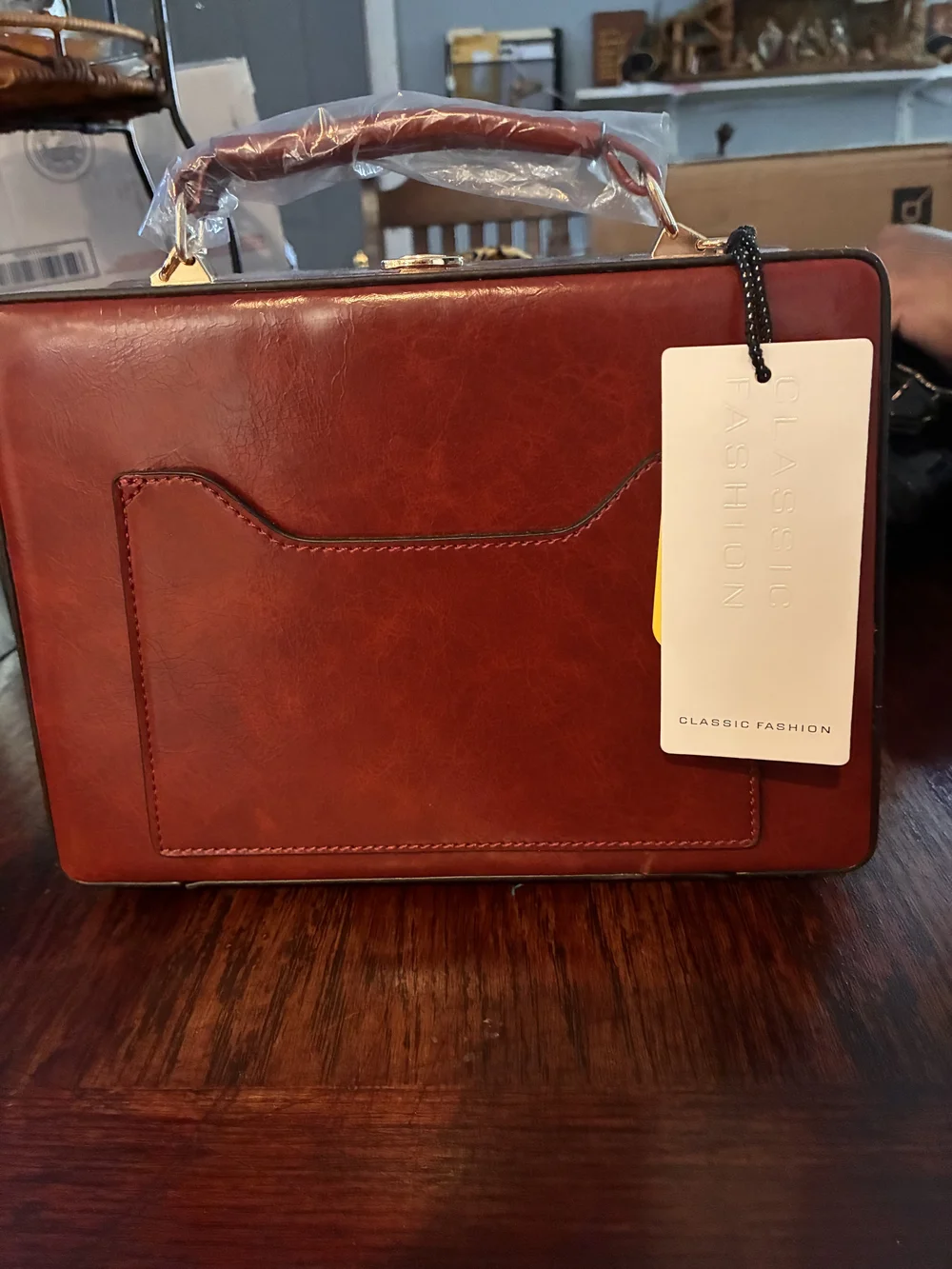 Vintage-Style Brown Satchel Handbag with Top Handle